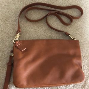 Brown leather satchel